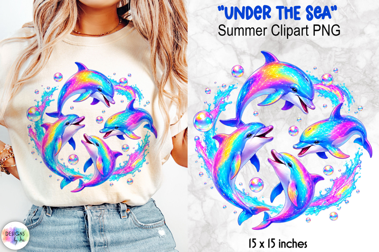 Holographic Summer Clipart, Rainbow Dolphin Splash PNG