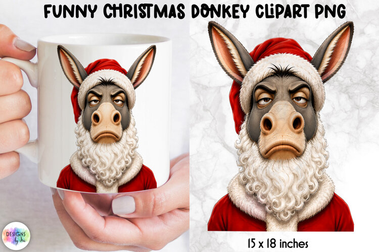 Grumpy Christmas Donkey PNG, Funny Santa Clipart example image 1