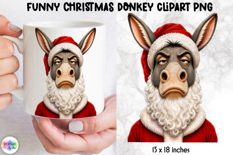 Grumpy Christmas Donkey PNG, Funny Santa Clipart