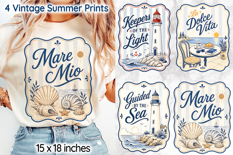 Coastal Lighthouse and Seashell Vintage Beach Designs
