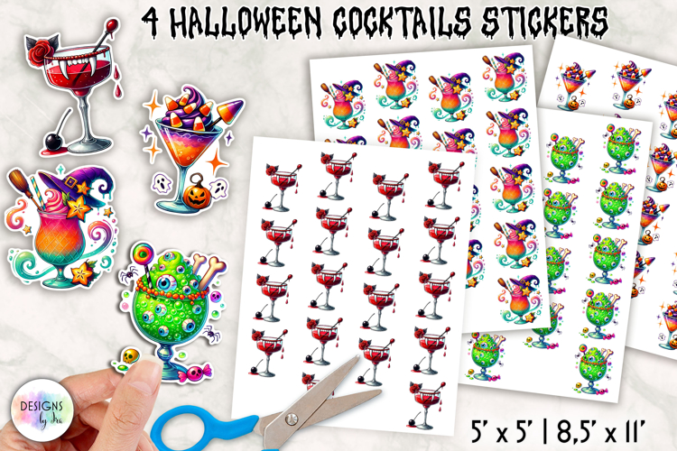 Halloween Cocktail Stickers, Spooky Drink Clipart, Printable