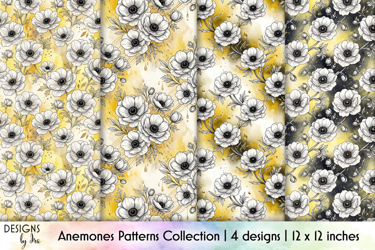 Golden Anemone Floral Seamless Patterns