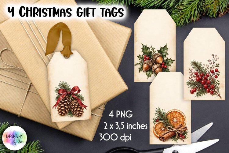 Vintage Gift Tags , Winter Forest Treasures Christmas Tags example image 1
