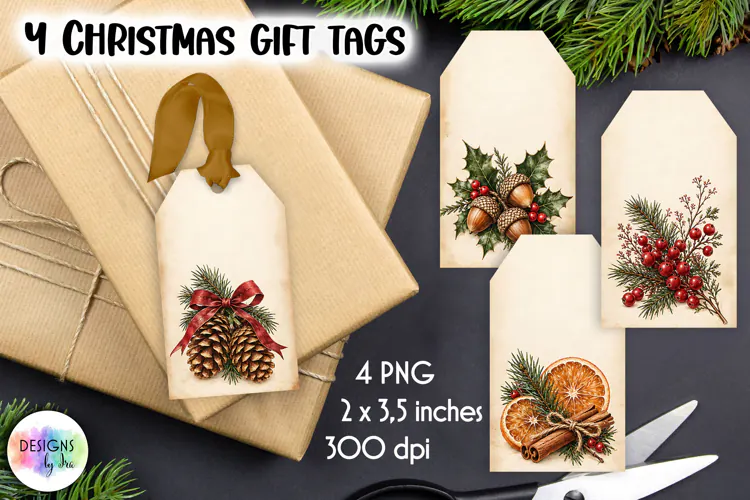 Vintage Gift Tags , Winter Forest Treasures Christmas Tags