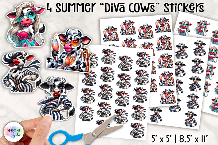 Summer Cows Stickers PNG, Cute and Stylish Cow Clipart