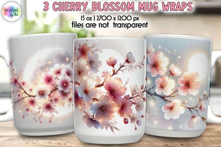 Cherry Blossom Mug Wrap, Sakura Floral Spring Mug Designs