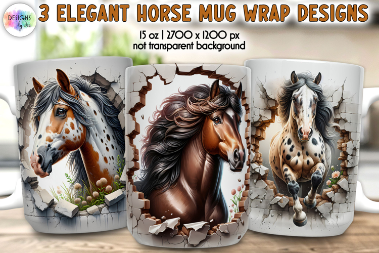 Horse Mug Wrap, Broken Brick Wall Mug Print, Horse Lover Mug example image 1
