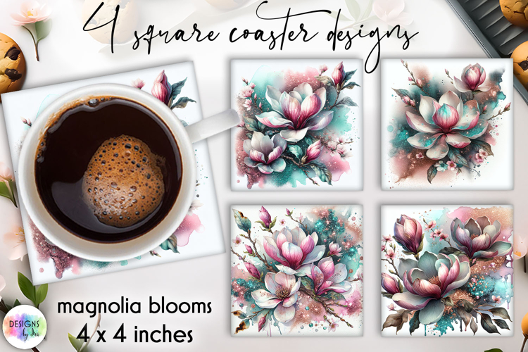 Magnolia Flower Coaster Sublimation, Spring Flowers Coasters