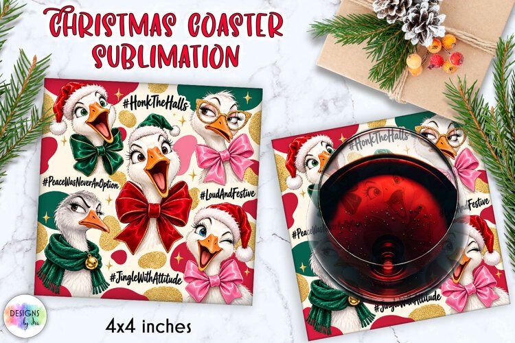 Funny Christmas Goose Coaster Sublimation example image 1