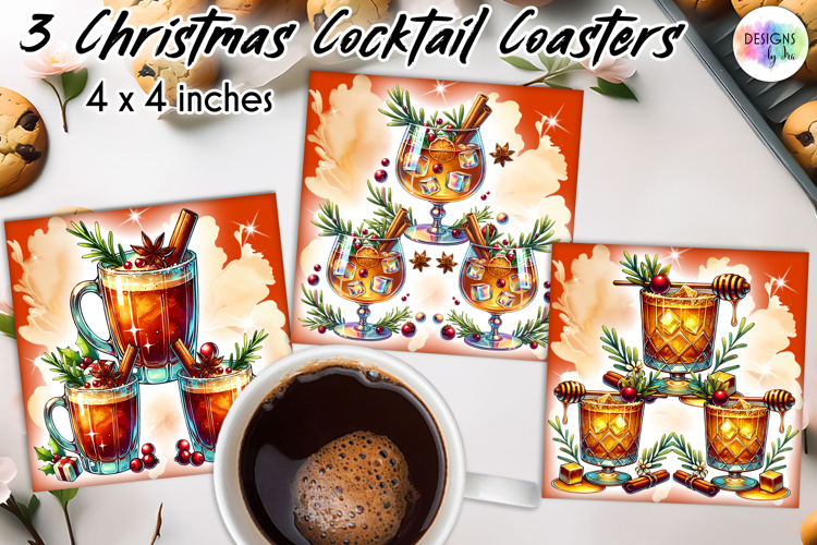 Christmas Cocktail Coasters, Christmas Party Coasters PNG