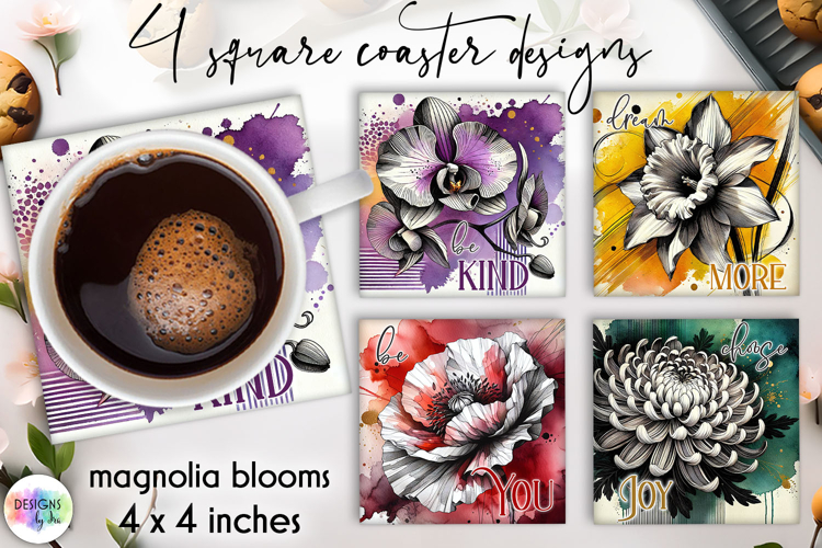 Floral Motivational Coaster Designs, Inspirational Quotes