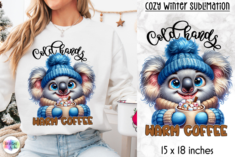 Cute Winter Animal Sublimation, Hot Cocoa Quote PNG, Cozy