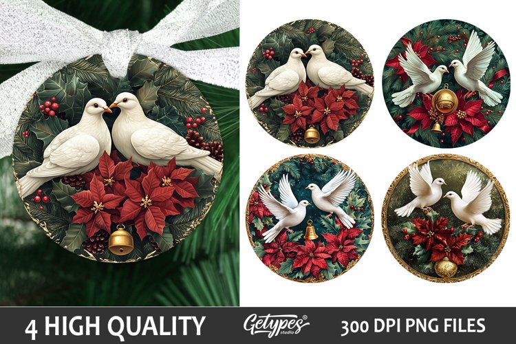 Christmas Dove Bird Ornament - Christmas Sublimation PNG example image 1