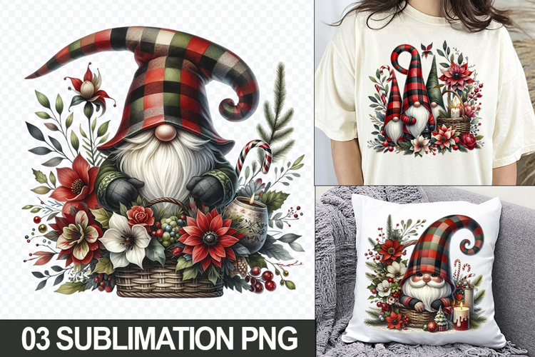 Christmas Gnome Sublimation Clipart, 04 PNG Designs