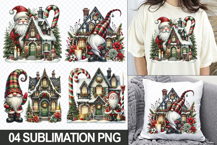 Christmas Homes Sublimation Clipart, 04 PNG Designs