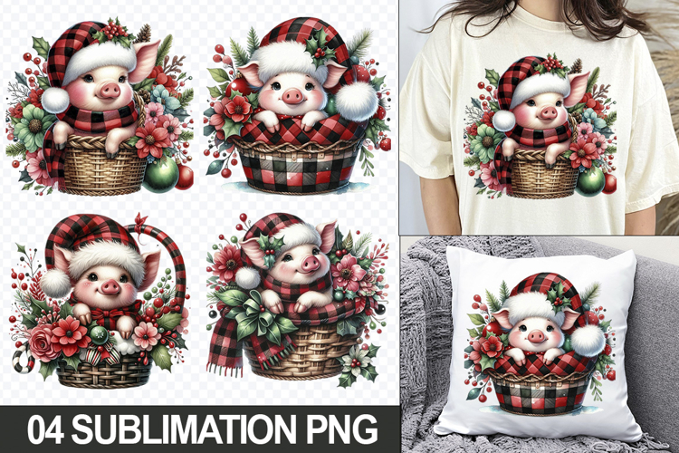 Christmas Pig Sublimation Clipart, 04 PNG Designs