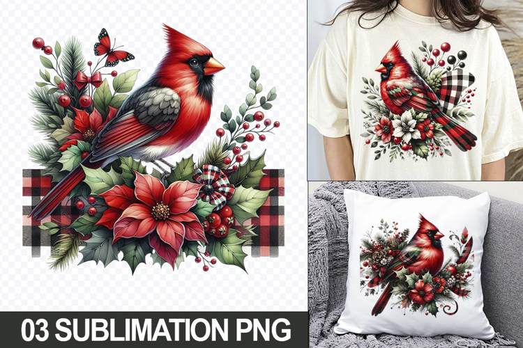 Christmas Cardinals Sublimation Clipart, 04 PNG Designs