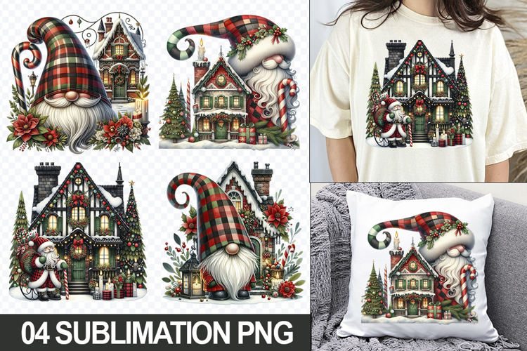 Christmas Homes Sublimation Clipart, 04 PNG Designs