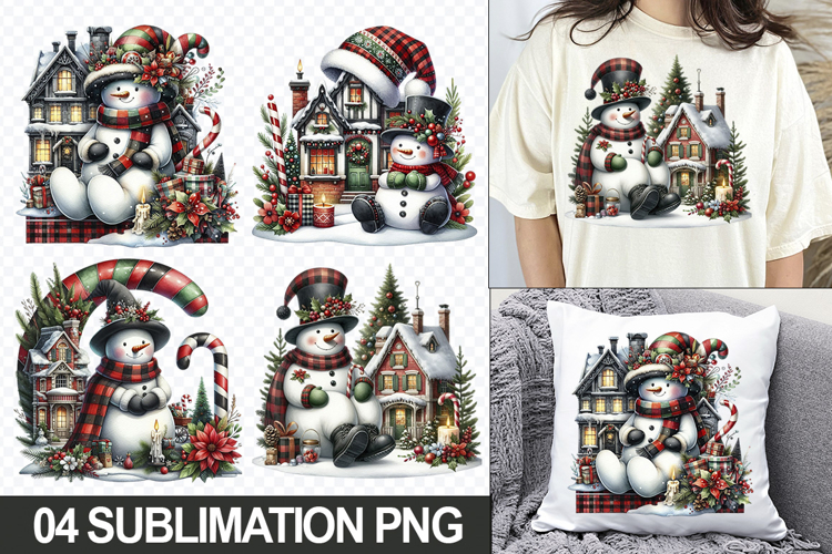 Christmas Snowman Sublimation Clipart, 04 PNG Designs