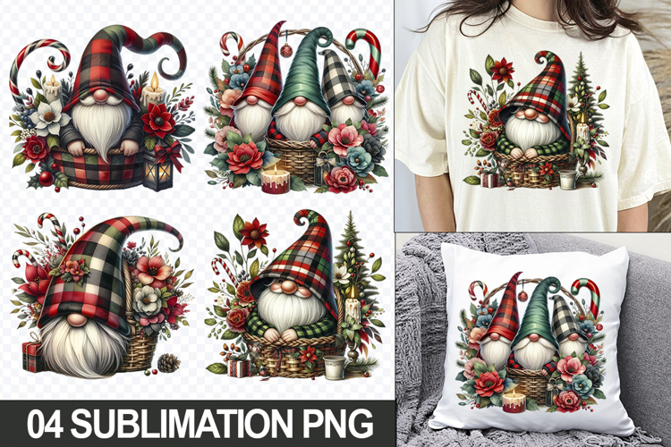 Christmas Gnome Sublimation Clipart, 04 PNG Designs