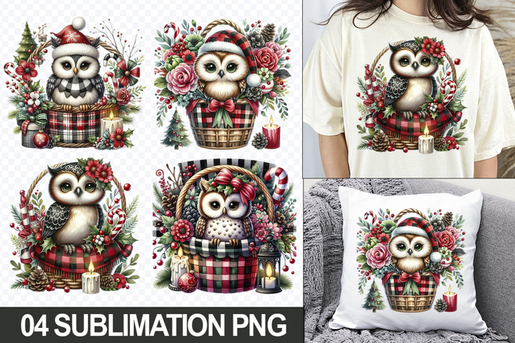 Christmas Owl Sublimation Clipart, 04 PNG Designs