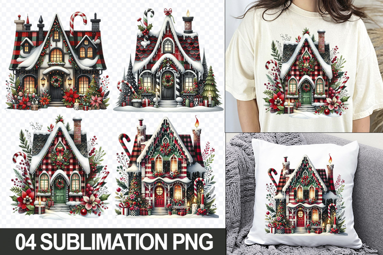Christmas Homes Sublimation Clipart, 04 PNG Designs