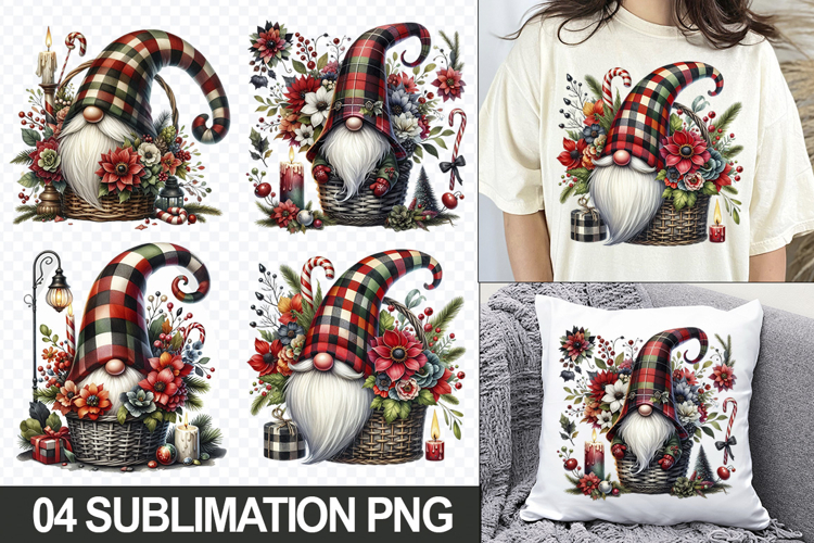 Christmas Gnome Sublimation Clipart, 04 PNG Designs