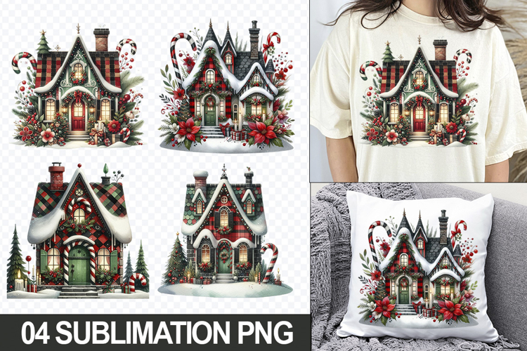 Christmas Homes Sublimation Clipart, 04 PNG Designs