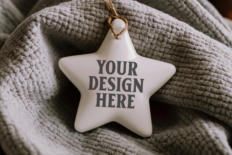 Christmas Star Ceramic Ornament Mockup | Holiday Star Tree example image 1