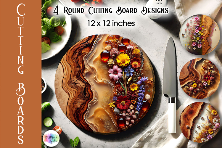 Wildflowers Resin Cutting Board PNG, Kitchen Cutting Boards