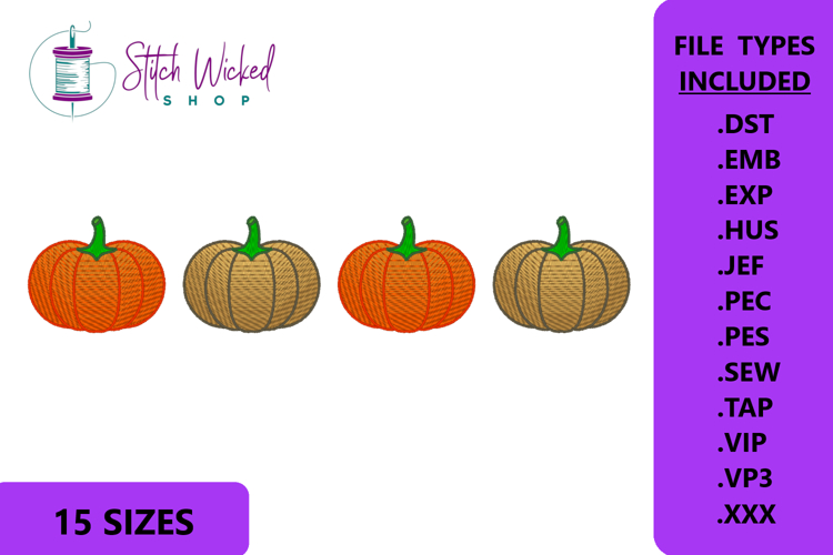 Fall Pumpkins Embroidery Design, 4 Pumpkins