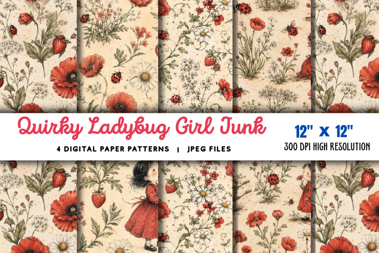 Quirky Ladybug Girl Junk Journal JPG