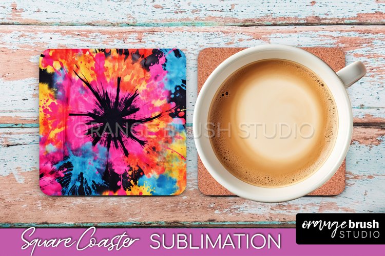 Tie Dye Square Coaster Sublimation - Neon Coaster Design
