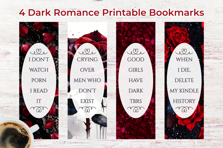 4 Smut Dark Romance Printable Bookmarks PNG Gothic Aesthetic