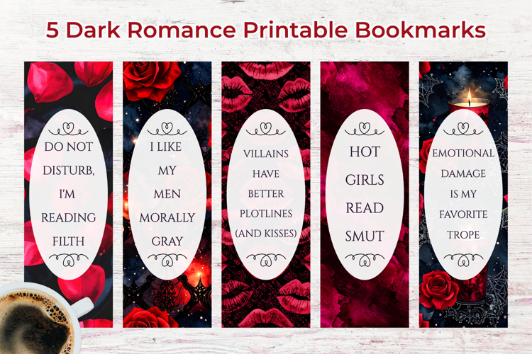 5 Smut Dark Romance Printable Bookmarks PNG Gothic Aesthetic