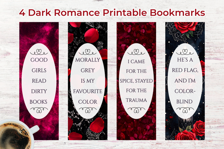 4 Smut Dark Romance Printable Bookmarks PNG Gothic Aesthetic