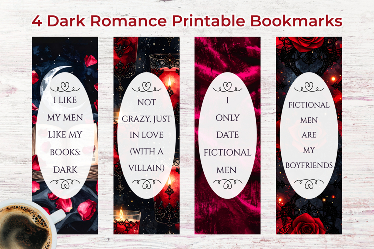 4 Smut Dark Romance Printable Bookmarks PNG Gothic Aesthetic