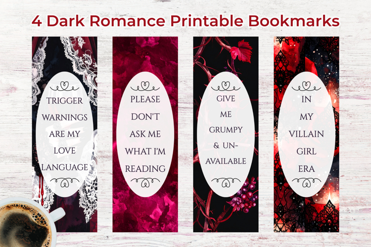 4 Smut Dark Romance Printable Bookmarks PNG Gothic Aesthetic