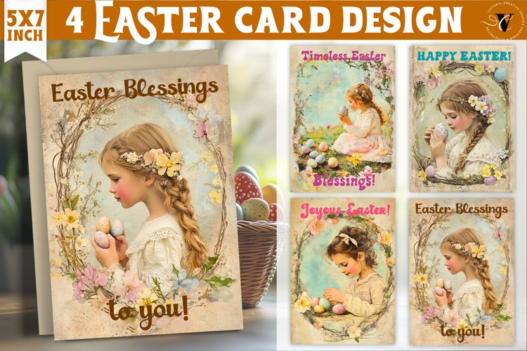 Happy Easter card | Cute Girl | Retro Easter