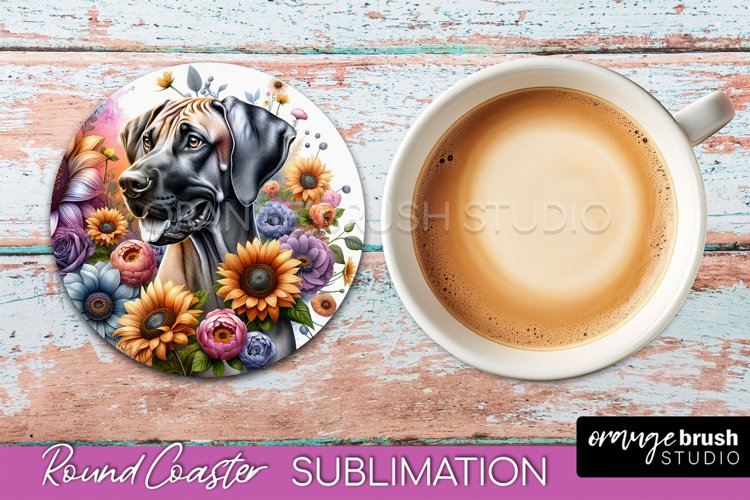 Rhodesian Ridgeback Round Coaster Dog Sublimation Floral PNG