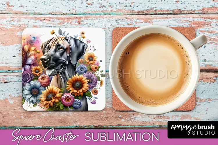Rhodesian Ridgeback Square Coaster Dog Sublimation Floral