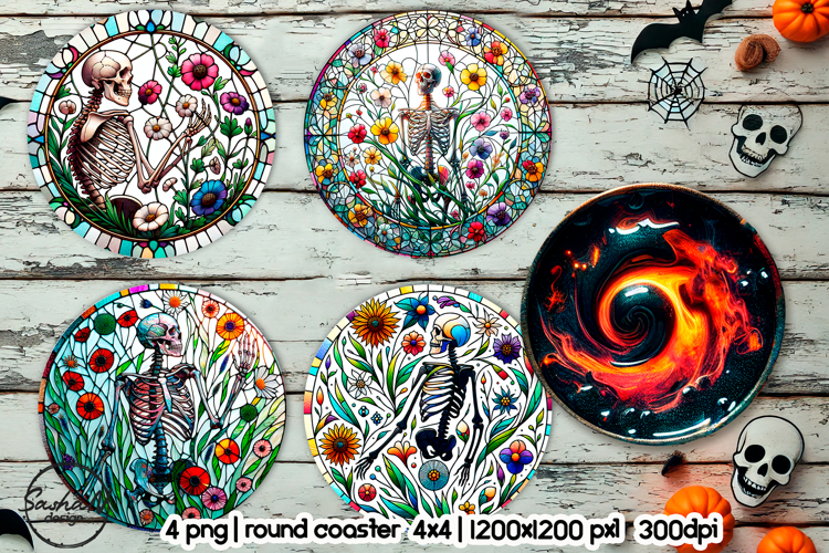 Skeleton round coaster png, Halloween sublimation design