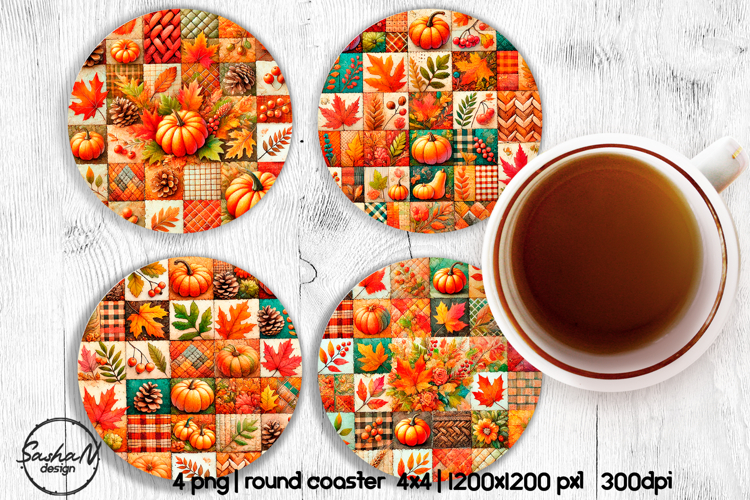 Fall patchwork round coaster sublimation designs
