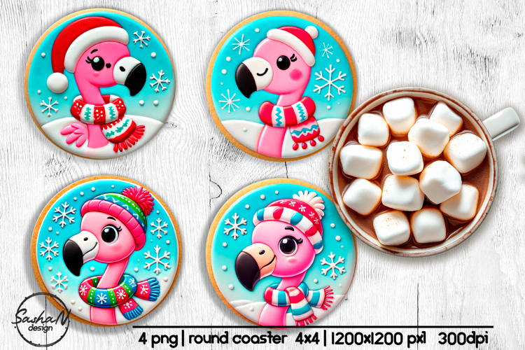 3d Christmas flamingo round coaster sublimation