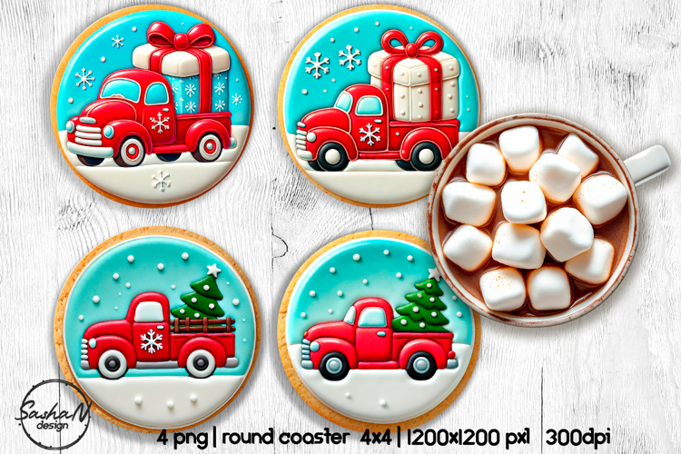 3d Christmas red truck round coaster sublimation