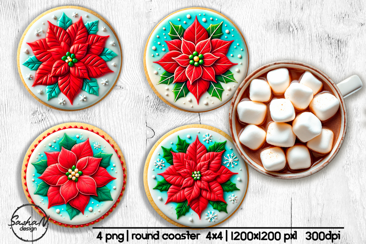 3d Christmas poinsettia round coaster sublimation