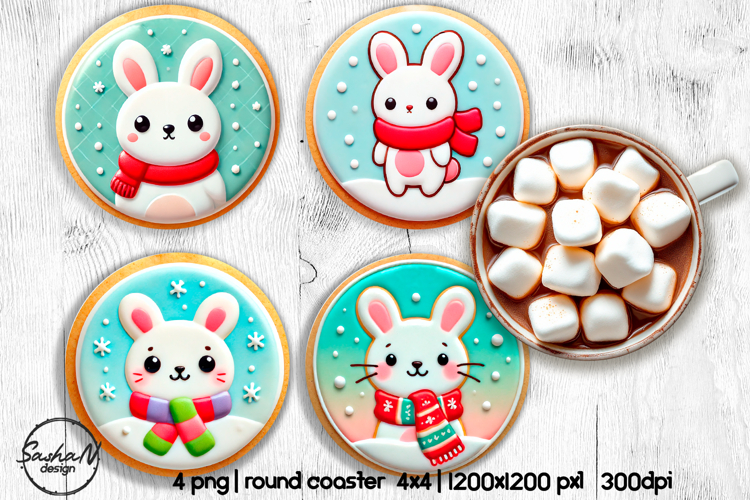 3d Christmas bunny round coaster sublimation