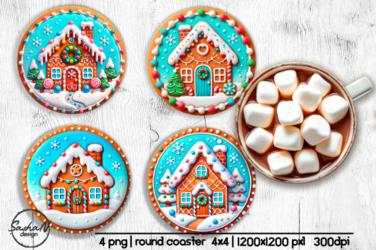3d Christmas gingerbread house round coaster sublimation