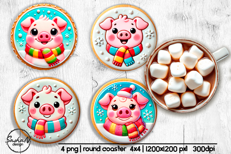 3d Christmas pig round coaster sublimation
