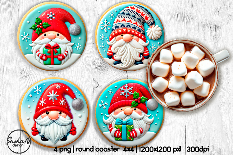 3d Christmas gnome round coaster sublimation